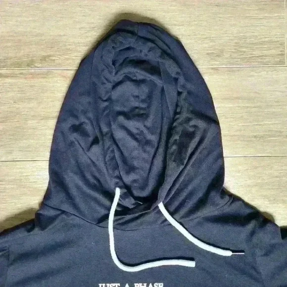 "Just a Phase" Woman's Black Lightweight Hoodie - Picture 3 of 4